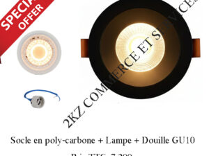 SOCLE SPOT ENCASTRE ROND FIXE NOIR + LAMPE 7W OSCAR 4000K+ DOUILLE